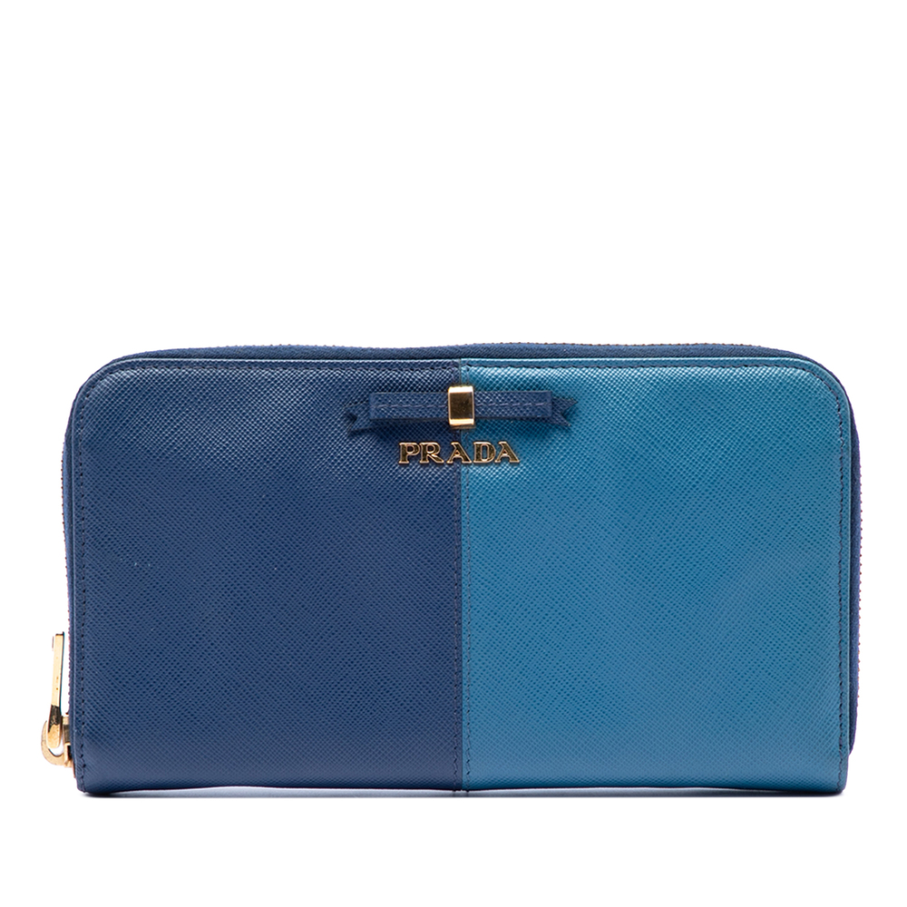 Pre-Loved Prada Bicolor Saffiano Bow Zip Long Wallet